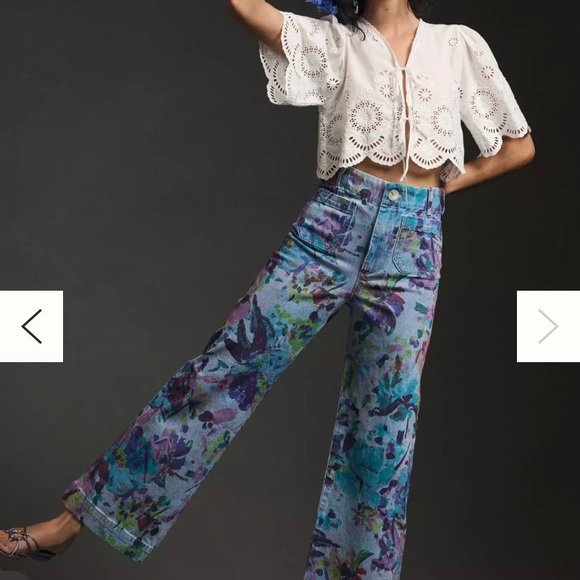 Maeve Anthropologie ‘The Colette’ Multicolor Floral Wide-Leg Crop Jeans Size 33 - Picture 6 of 11